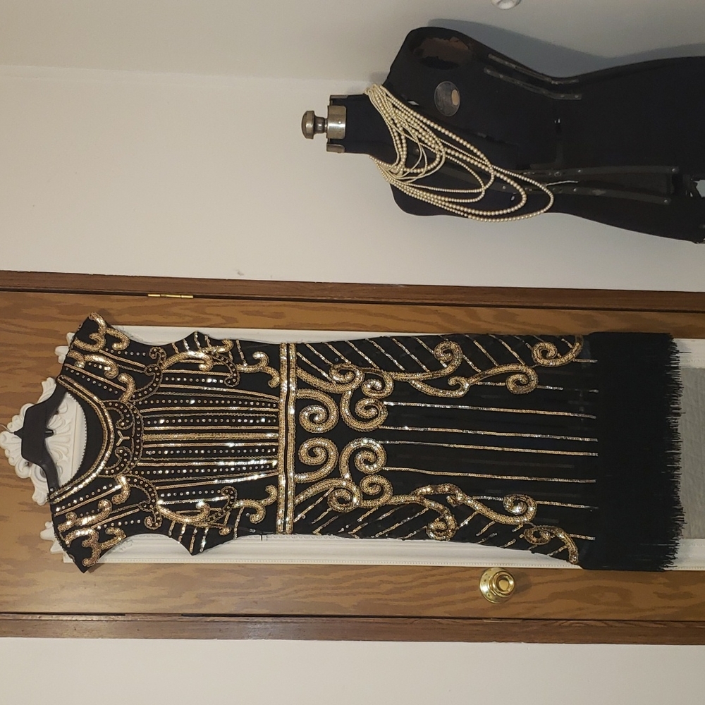 1980s Sequined Flapper Style Dress